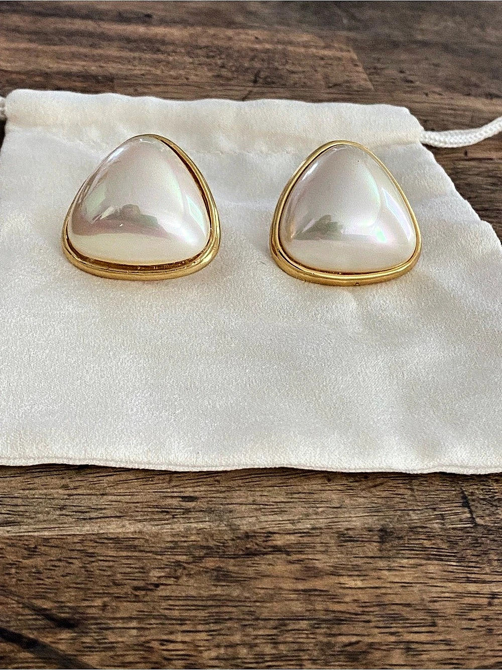 Pearl-Style Clip-On Earrings in White & Gold Like